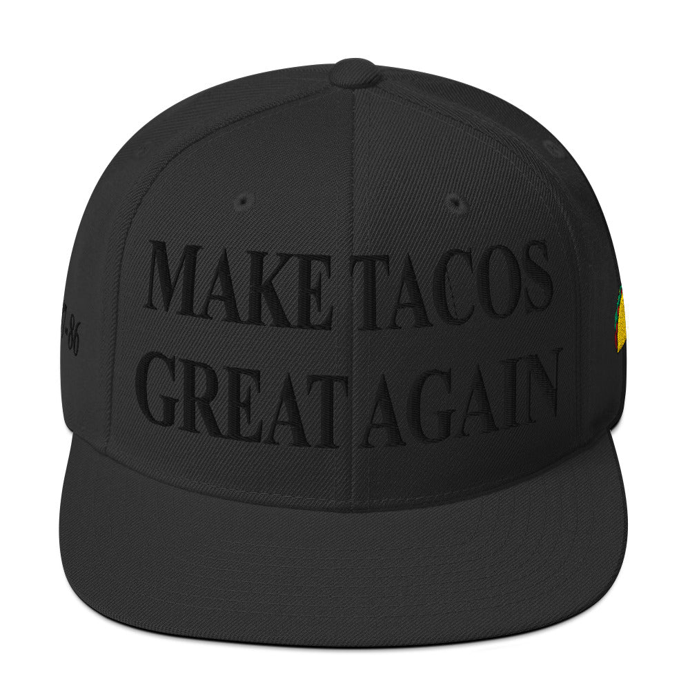 Make Tacos Great Again snapback – anti-Trump parody hat with taco design