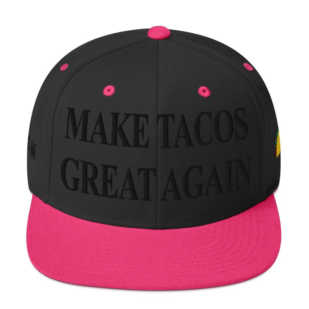 Make Tacos Great Again snapback – anti-Trump parody hat with taco design
