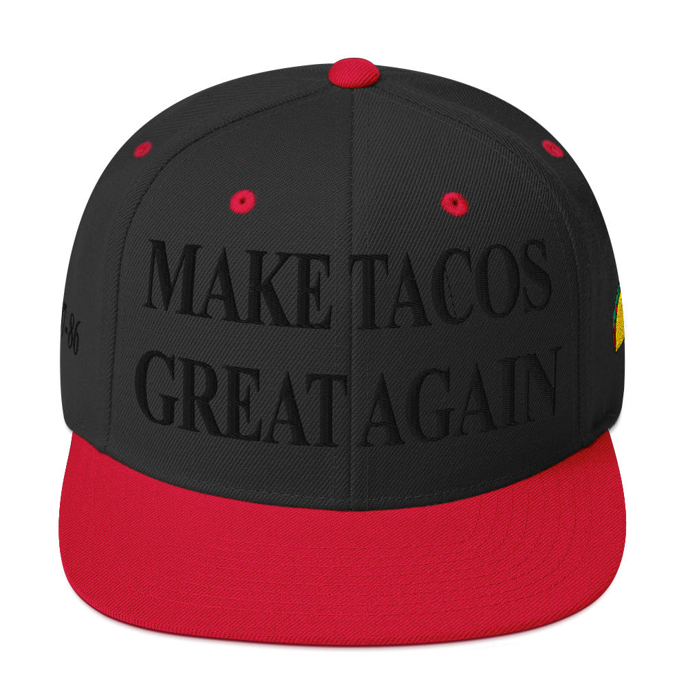 Make Tacos Great Again snapback – anti-Trump parody hat with taco design