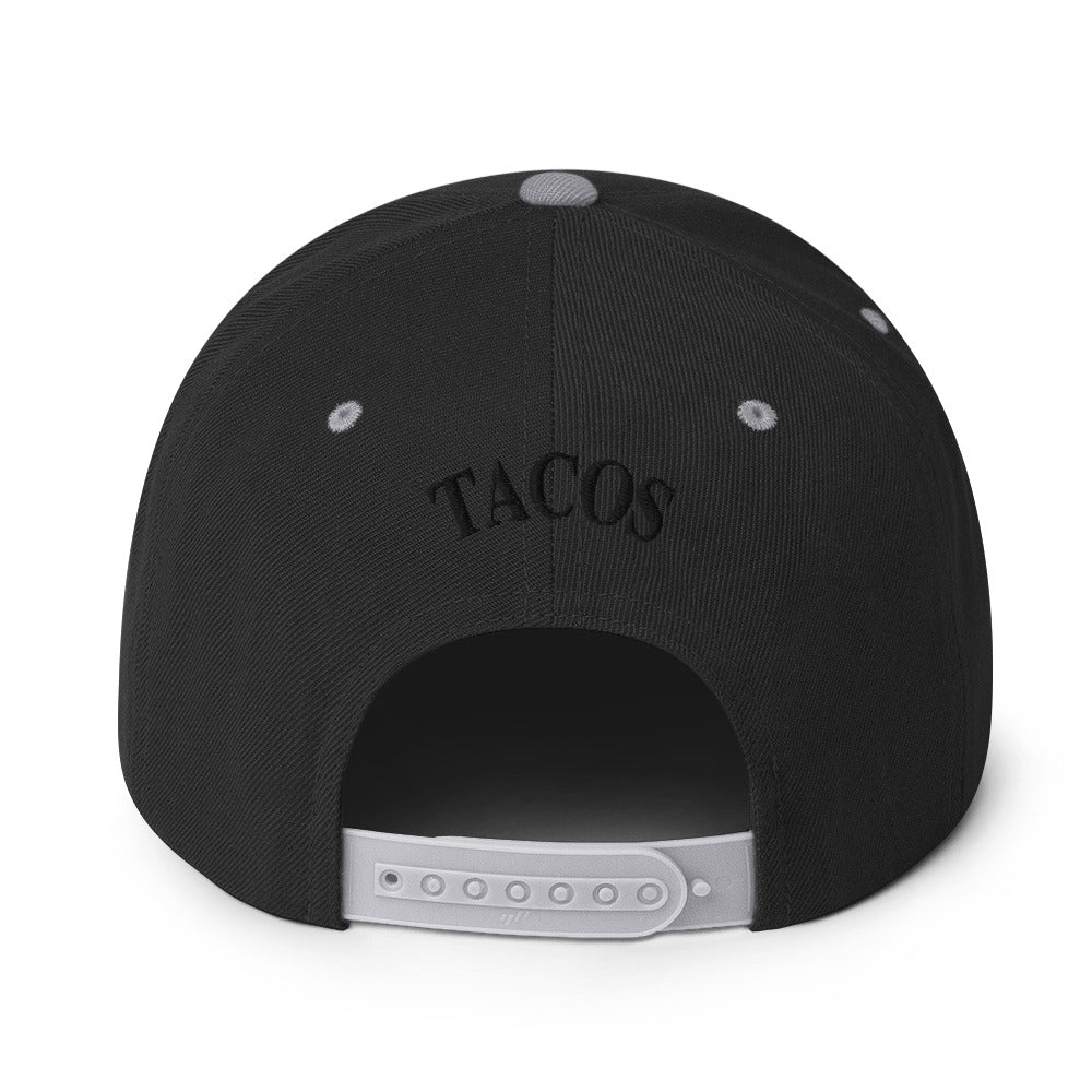 rear view of Funny anti-Trump parody hat – Supreme Taco snapback for political humor