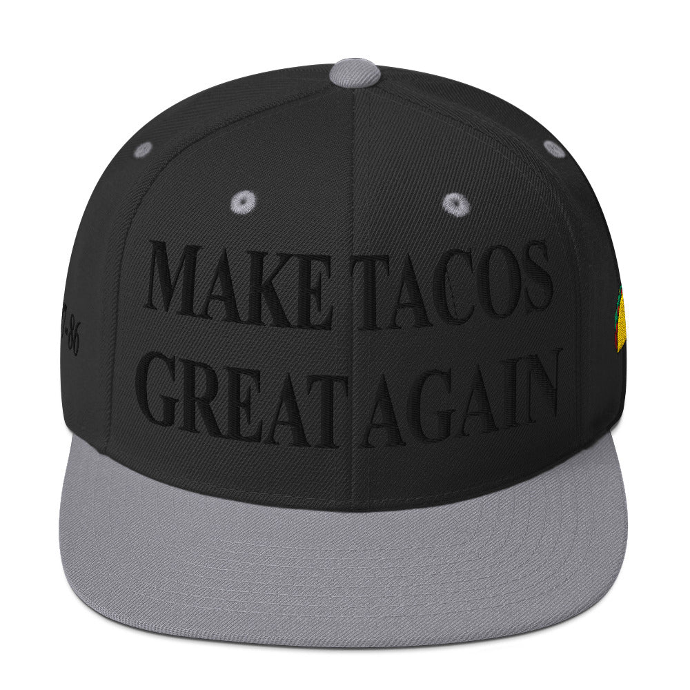 Make Tacos Great Again snapback – anti-Trump parody hat with taco design