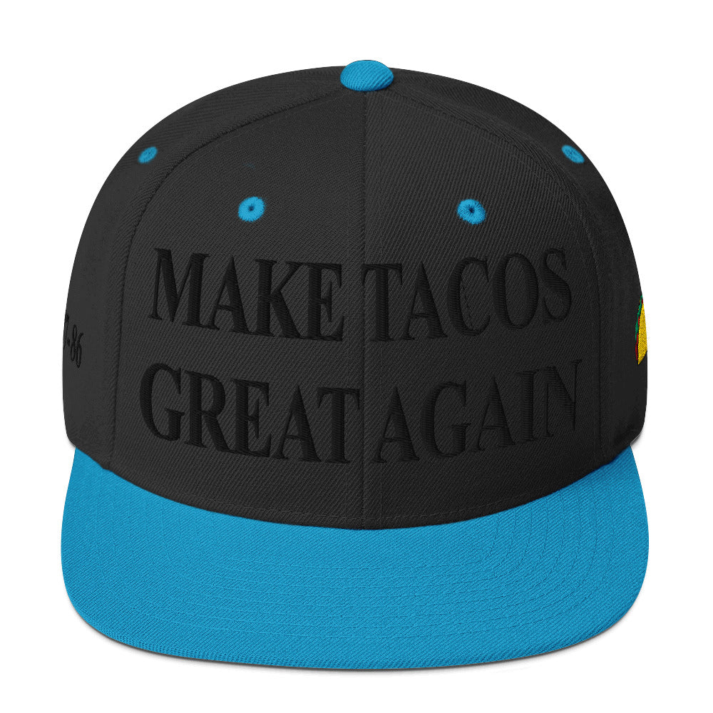 Make Tacos Great Again snapback – anti-Trump parody hat with taco design