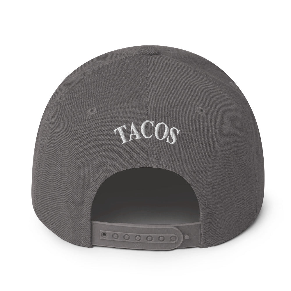 back view of Funny anti-Trump parody hat – Supreme Taco snapback for political humor