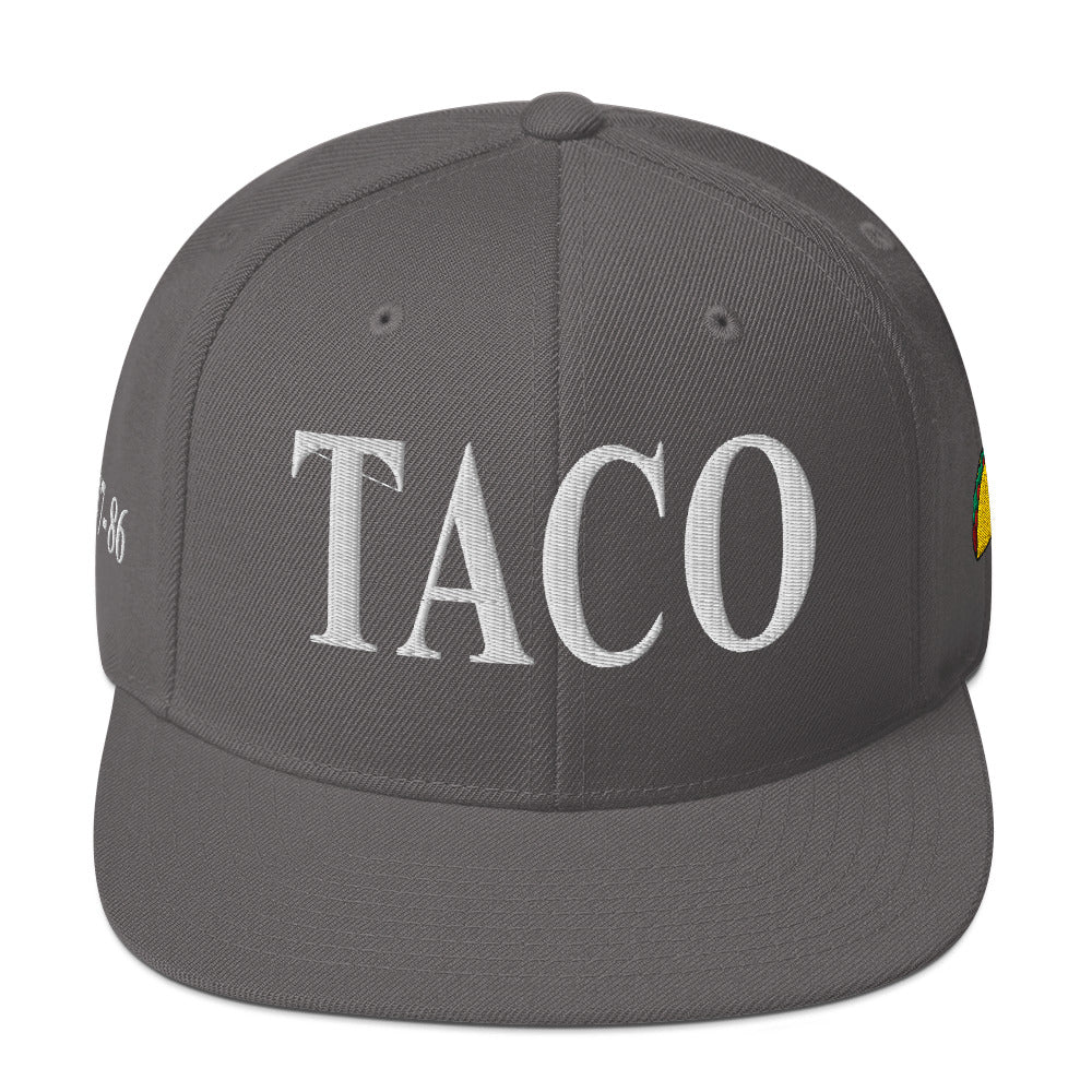 Funny anti-Trump parody hat – Supreme Taco snapback for political humor