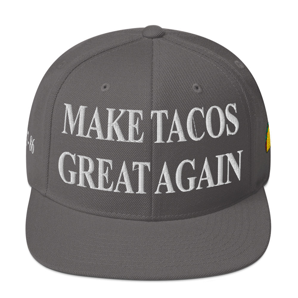 Make Tacos Great Again snapback – anti-Trump parody hat with taco design