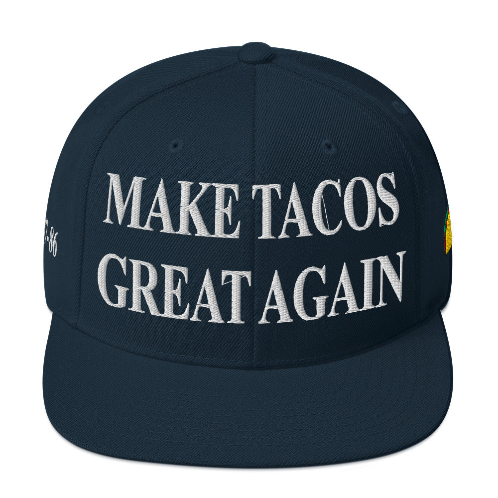 Make Tacos Great Again snapback – anti-Trump parody hat with taco design