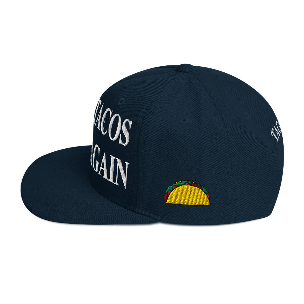 side view of Make Tacos Great Again snapback – anti-Trump parody hat with taco design