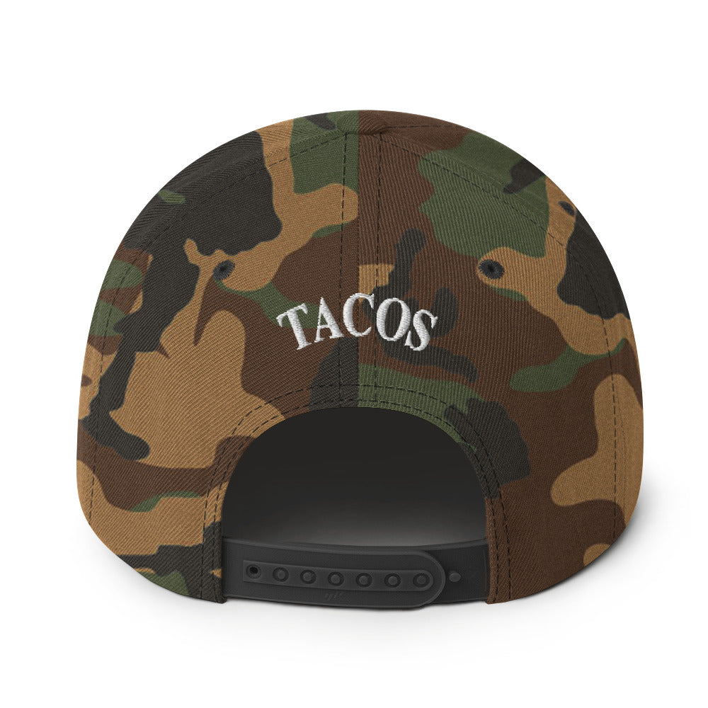 back view Funny anti-Trump parody hat – Supreme Taco snapback for political humor