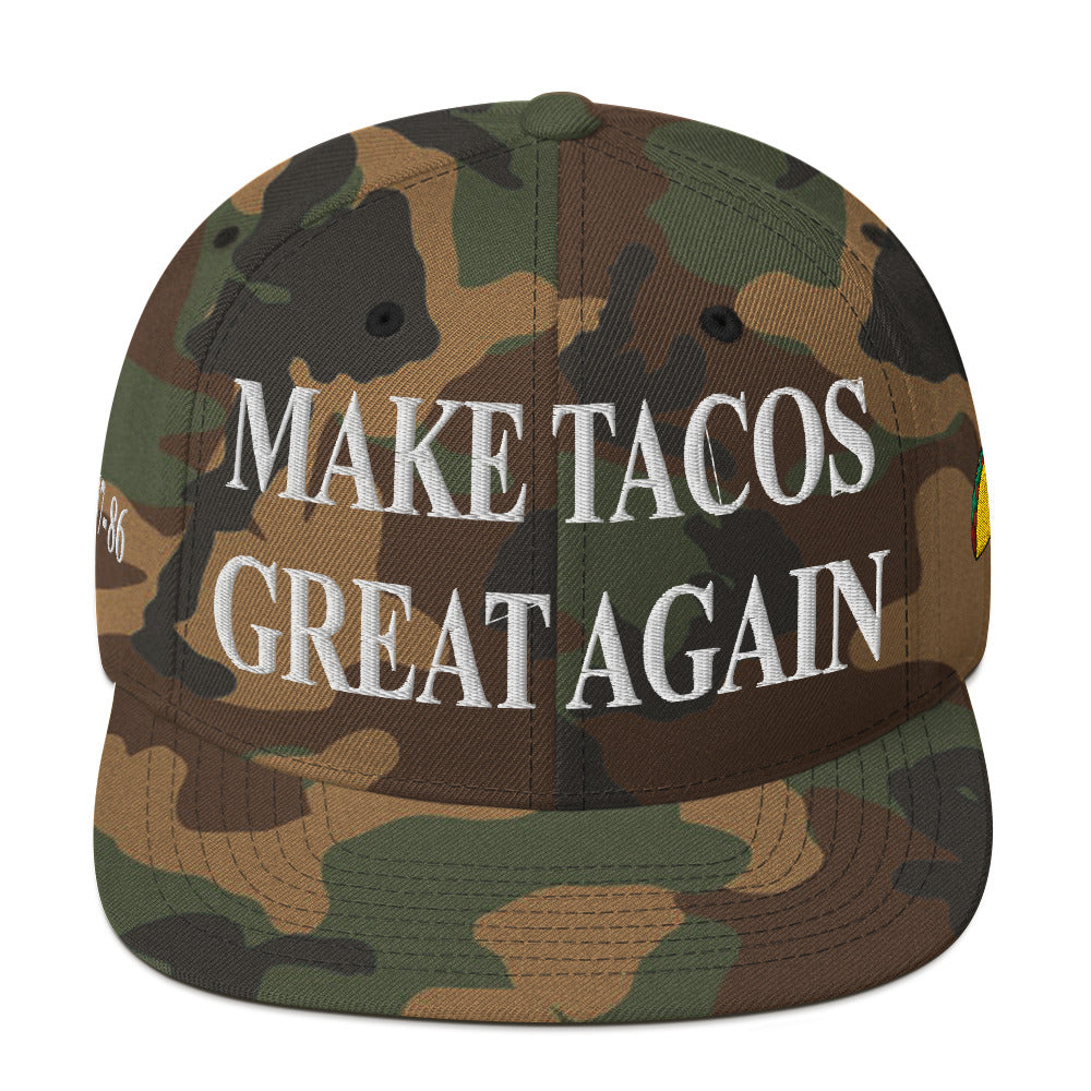 Make Tacos Great Again snapback – anti-Trump parody hat with taco design