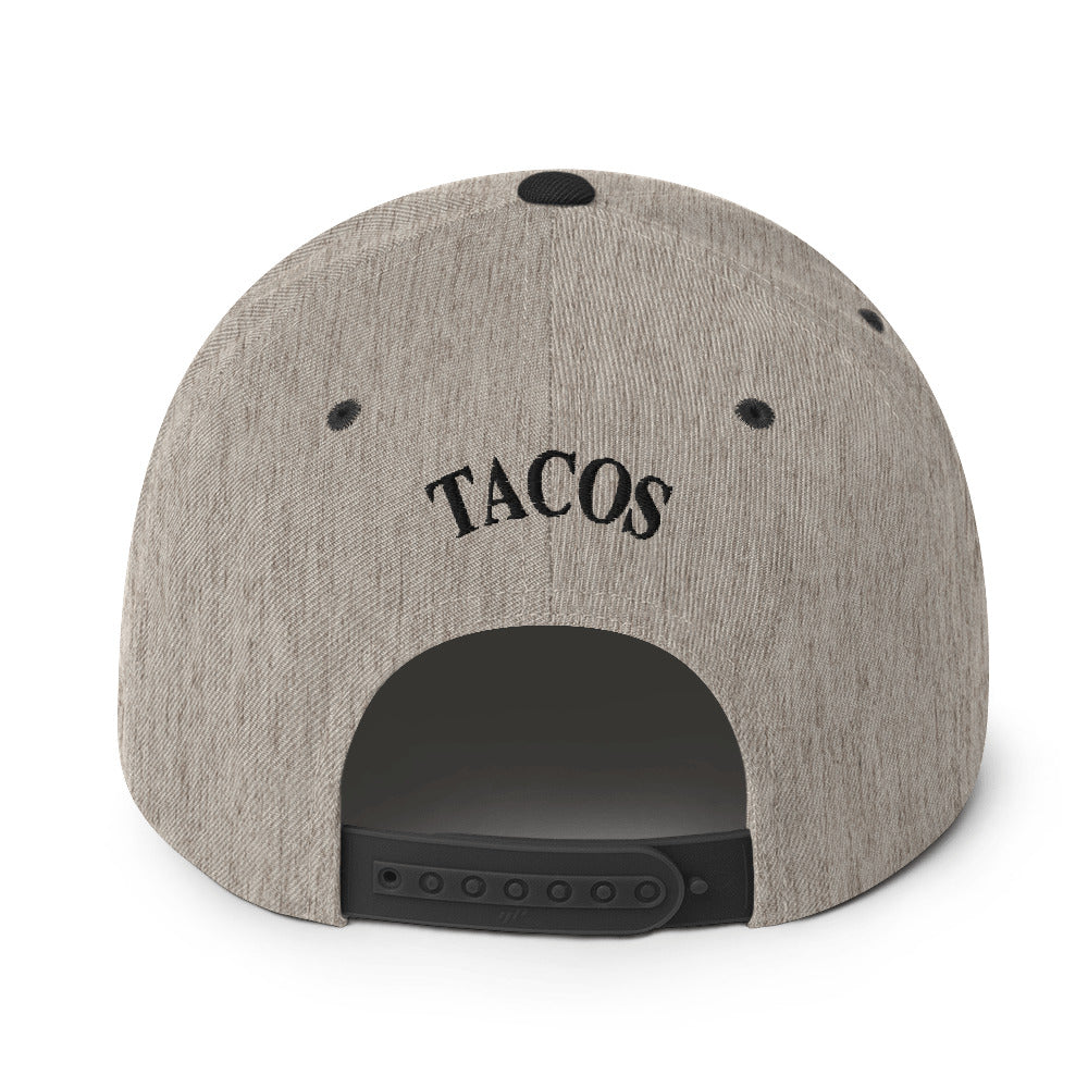 rear view of Funny anti-Trump parody hat – Supreme Taco snapback for political humor