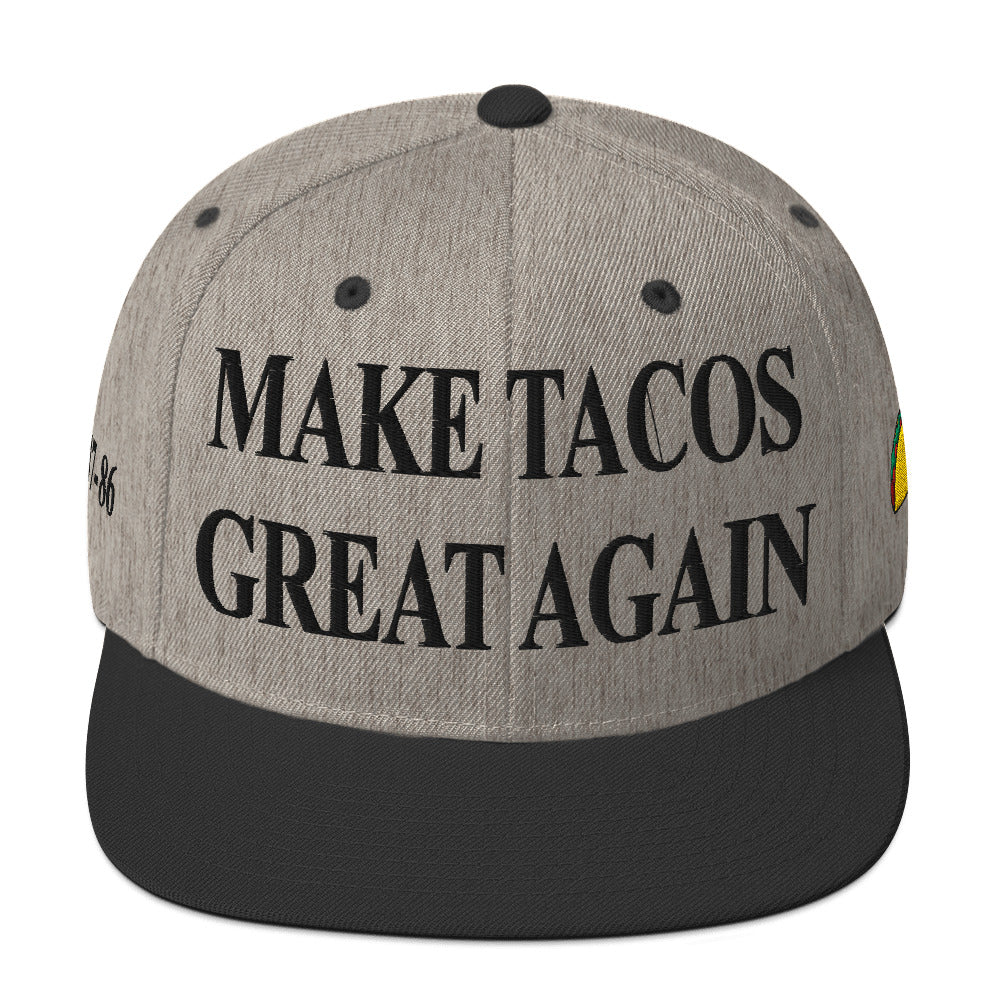 Make Tacos Great Again snapback – anti-Trump parody hat with taco design