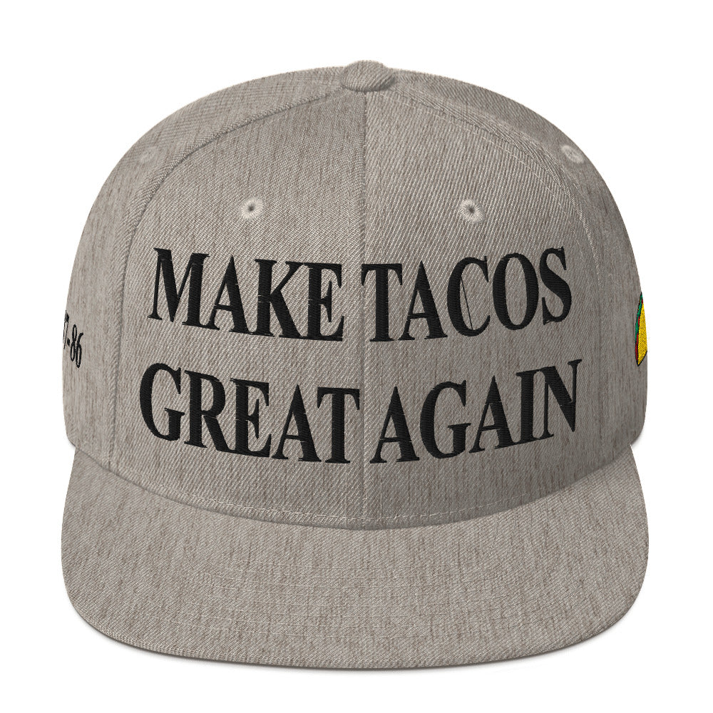 Make Tacos Great Again snapback – anti-Trump parody hat with taco design
