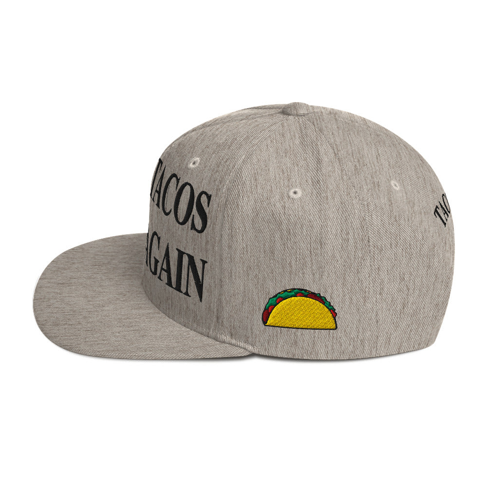 side view of Make Tacos Great Again snapback – anti-Trump parody hat with taco design