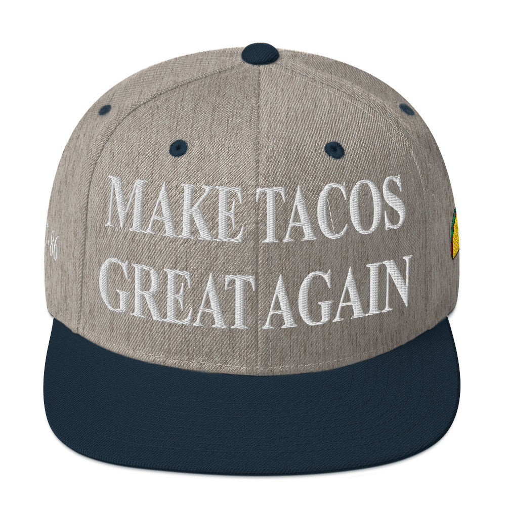Make Tacos Great Again snapback – anti-Trump parody hat with taco design