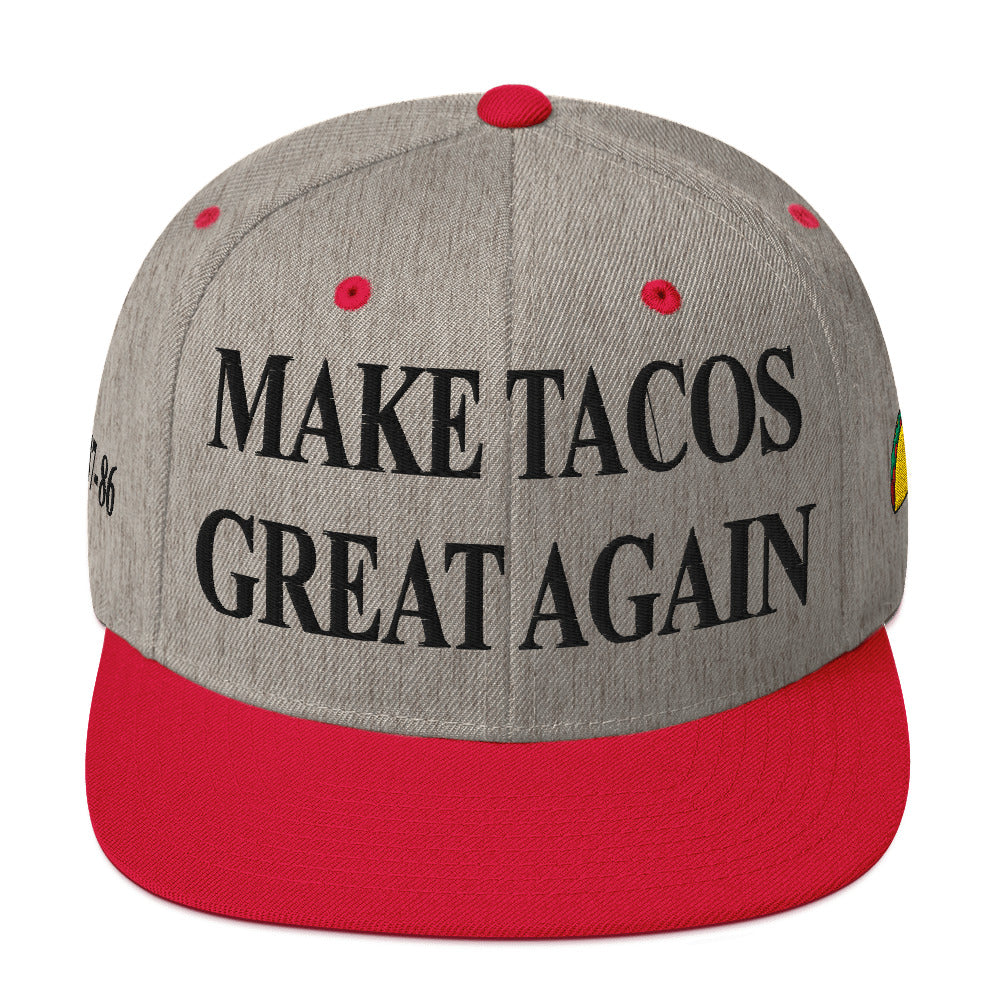 Make Tacos Great Again snapback – anti-Trump parody hat with taco design