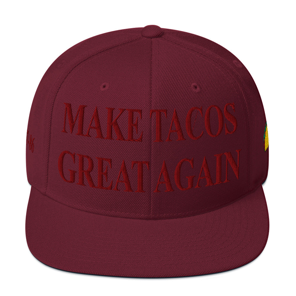 Make Tacos Great Again snapback – anti-Trump parody hat with taco design