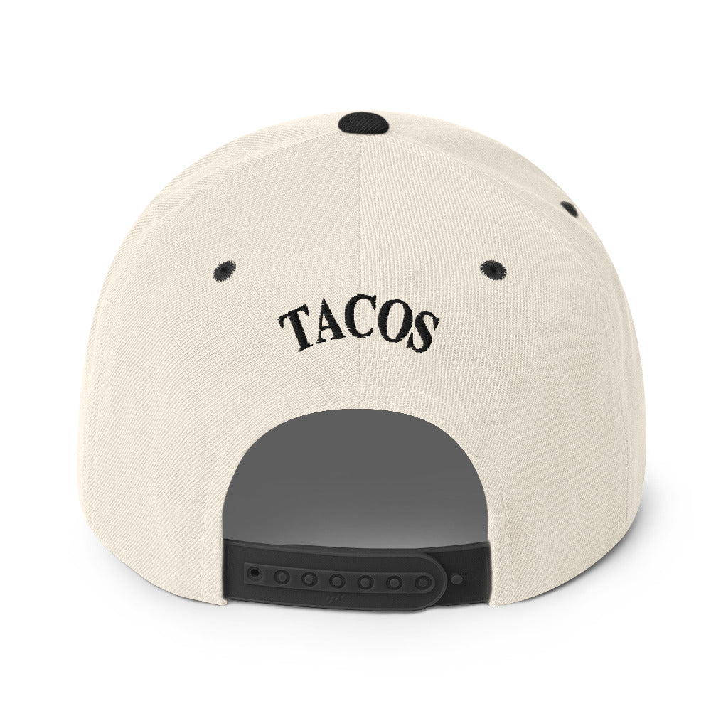 rear view of Funny anti-Trump parody hat – Supreme Taco snapback for political humor