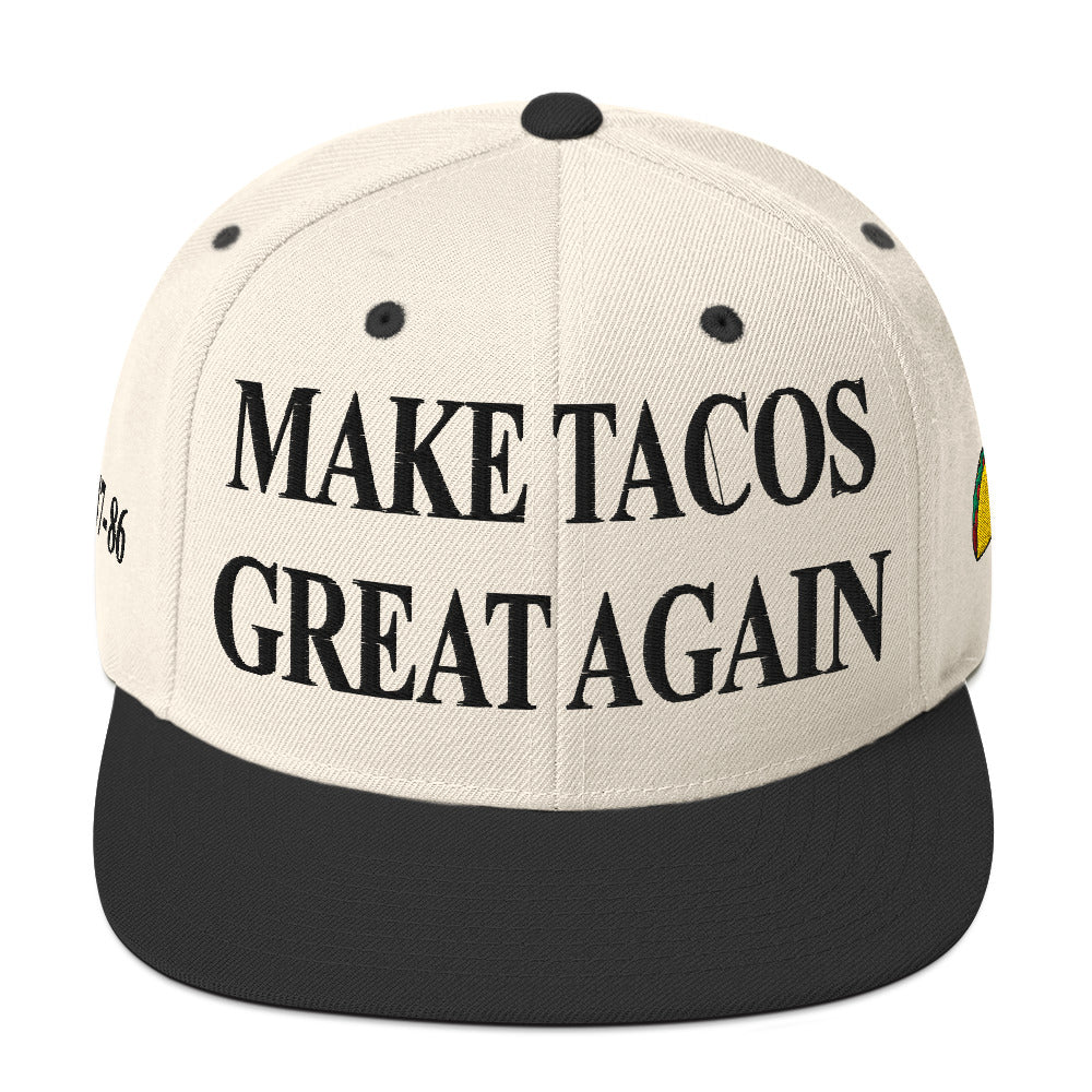 Make Tacos Great Again snapback – anti-Trump parody hat with taco design