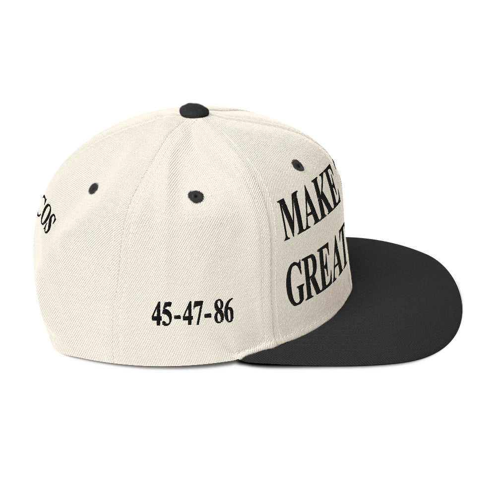 side view of Make Tacos Great Again snapback – anti-Trump parody hat with taco design
