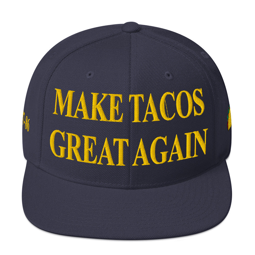 Make Tacos Great Again snapback – anti-Trump parody hat with taco design