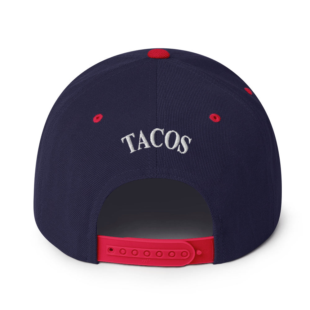 back view Funny anti-Trump parody hat – Supreme Taco snapback for political humor