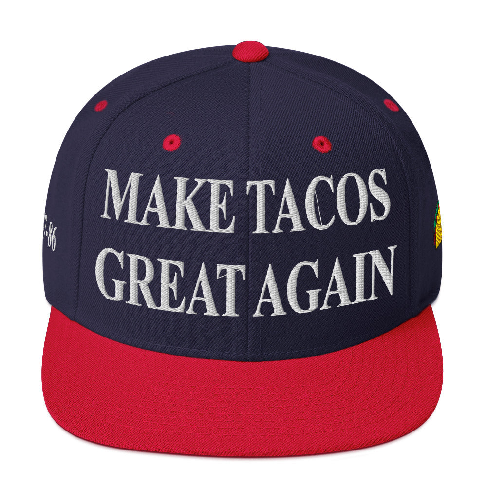 Make Tacos Great Again snapback – anti-Trump parody hat with taco design