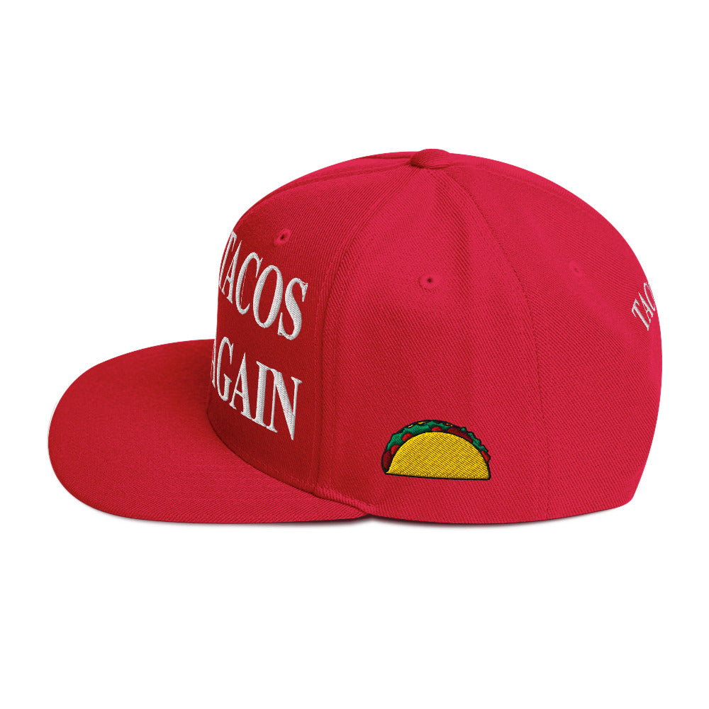 side view of Make Tacos Great Again snapback – anti-Trump parody hat with taco design