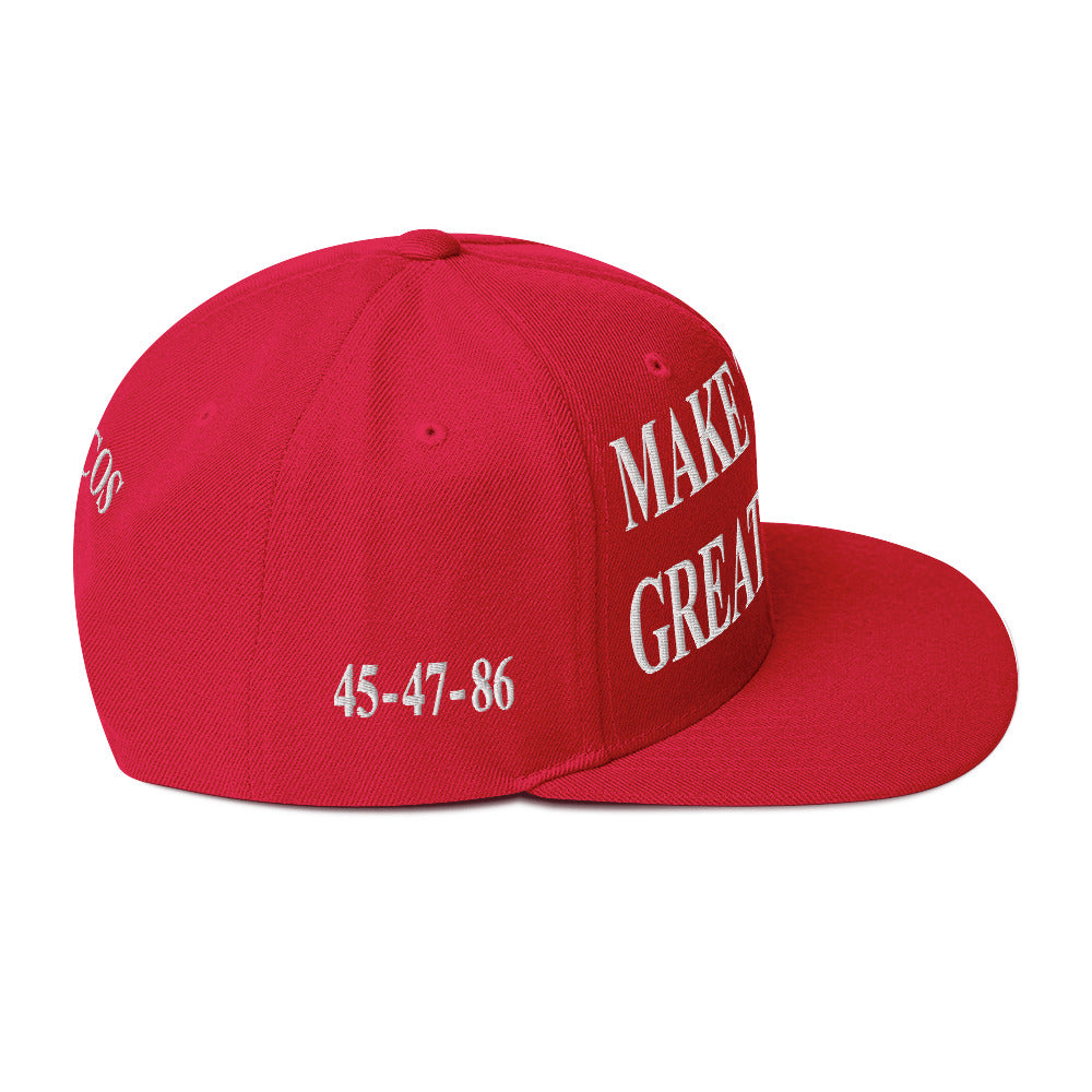 side view of Make Tacos Great Again snapback – anti-Trump parody hat with taco design