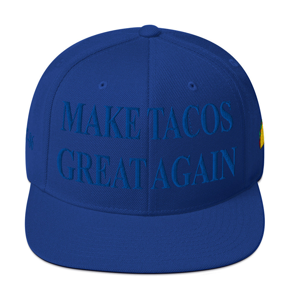 Make Tacos Great Again snapback – anti-Trump parody hat with taco design