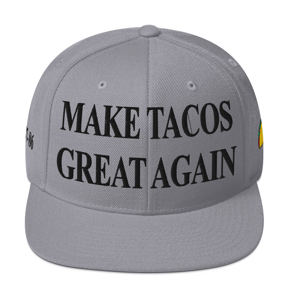 Make Tacos Great Again snapback – anti-Trump parody hat with taco design
