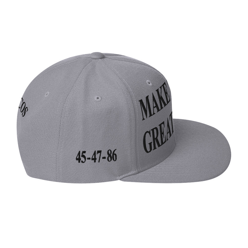 side view of Make Tacos Great Again snapback – anti-Trump parody hat with taco design
