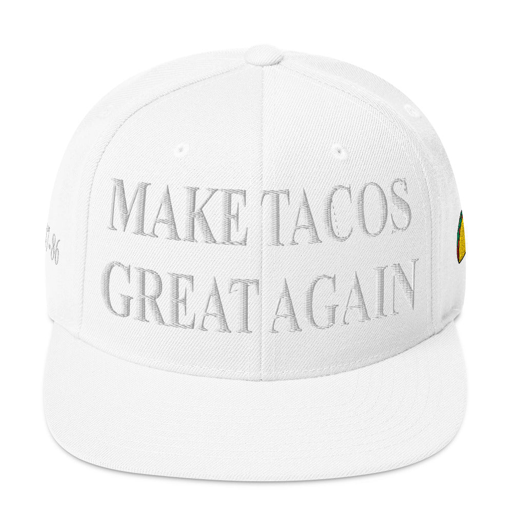Make Tacos Great Again snapback – anti-Trump parody hat with taco design