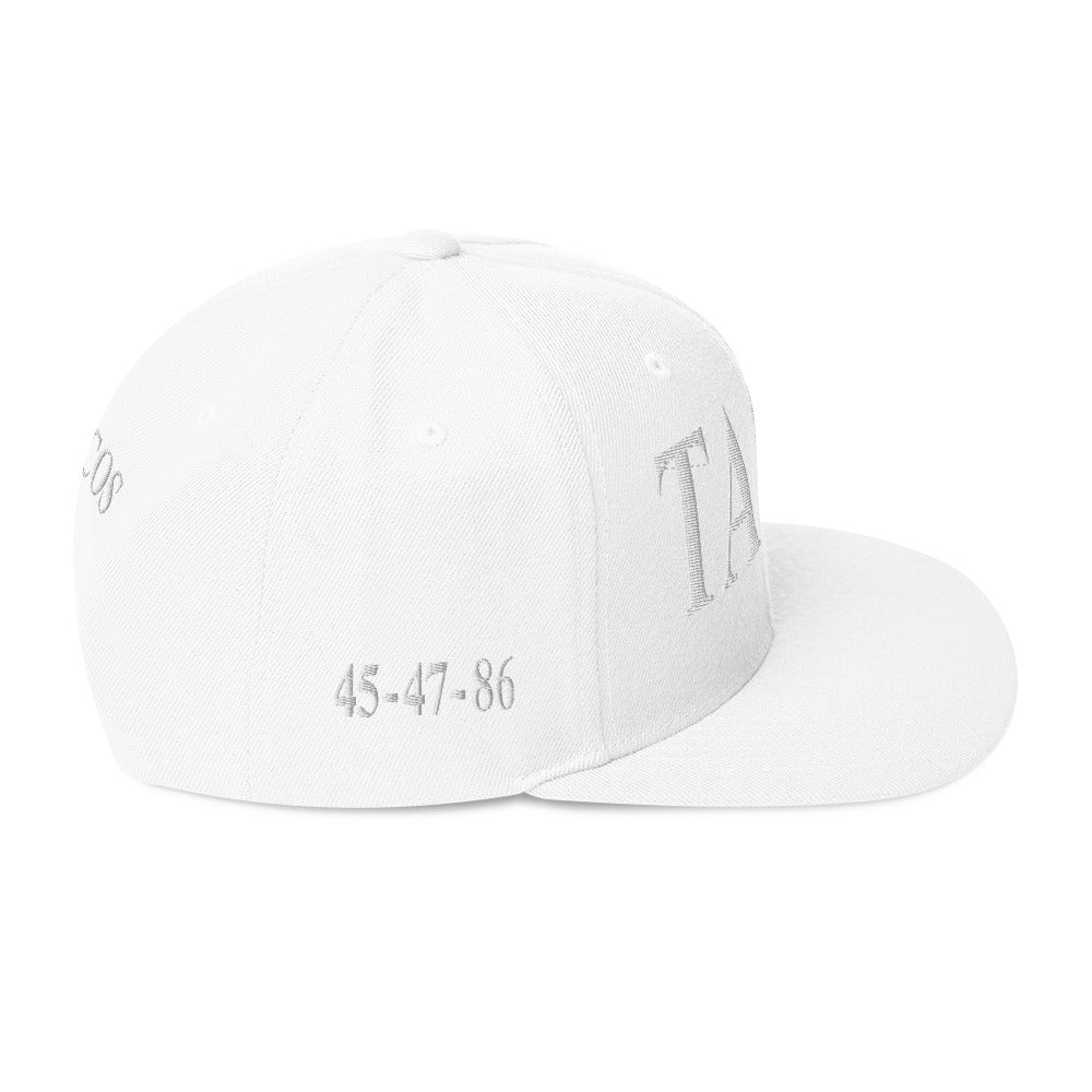 side view of Funny anti-Trump parody hat – Supreme Taco snapback for political humor